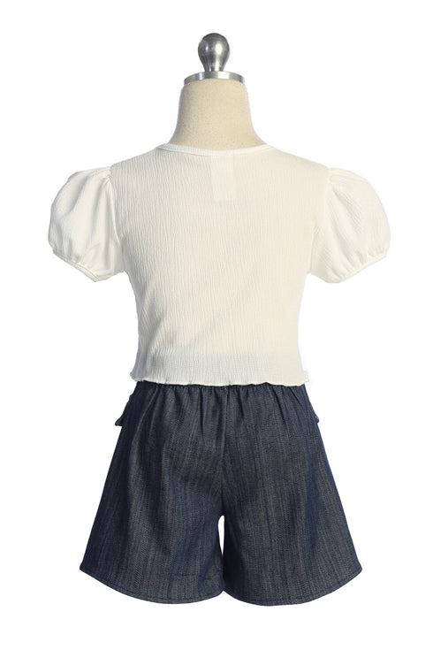 Girls Puff Sleeve Top and Denim Shorts Set – Cute Summer Outfit 4-14